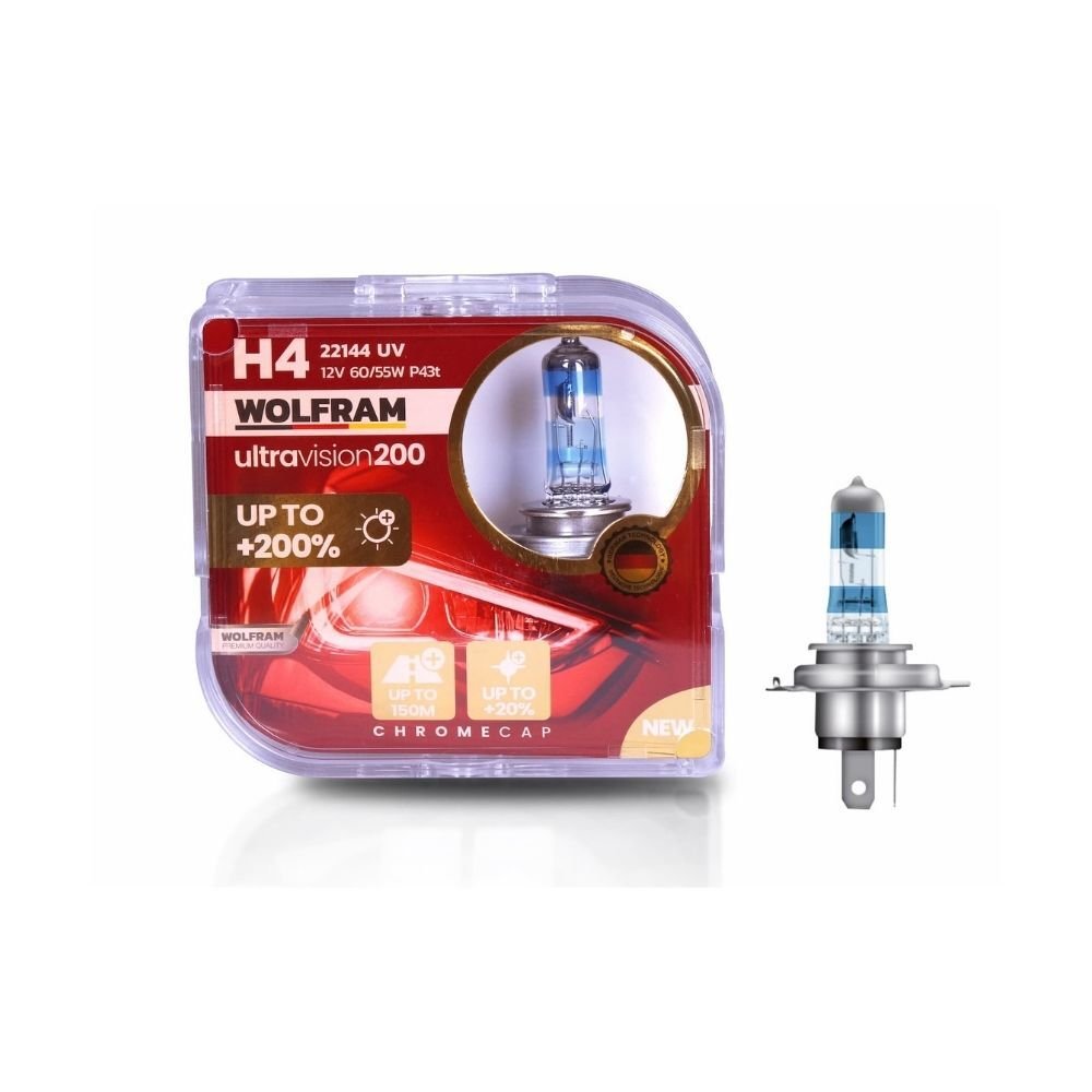 H4 Halojen Ampul Ultra Vision +%200 Fazla +%20 Beyaz Işık 12V 60/55W