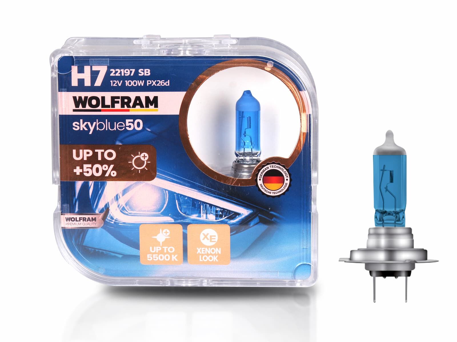 H7 Halojen Ampul Sky Blue Beyaz Işık 12V 100W %50 Fazla Işık 22197SB