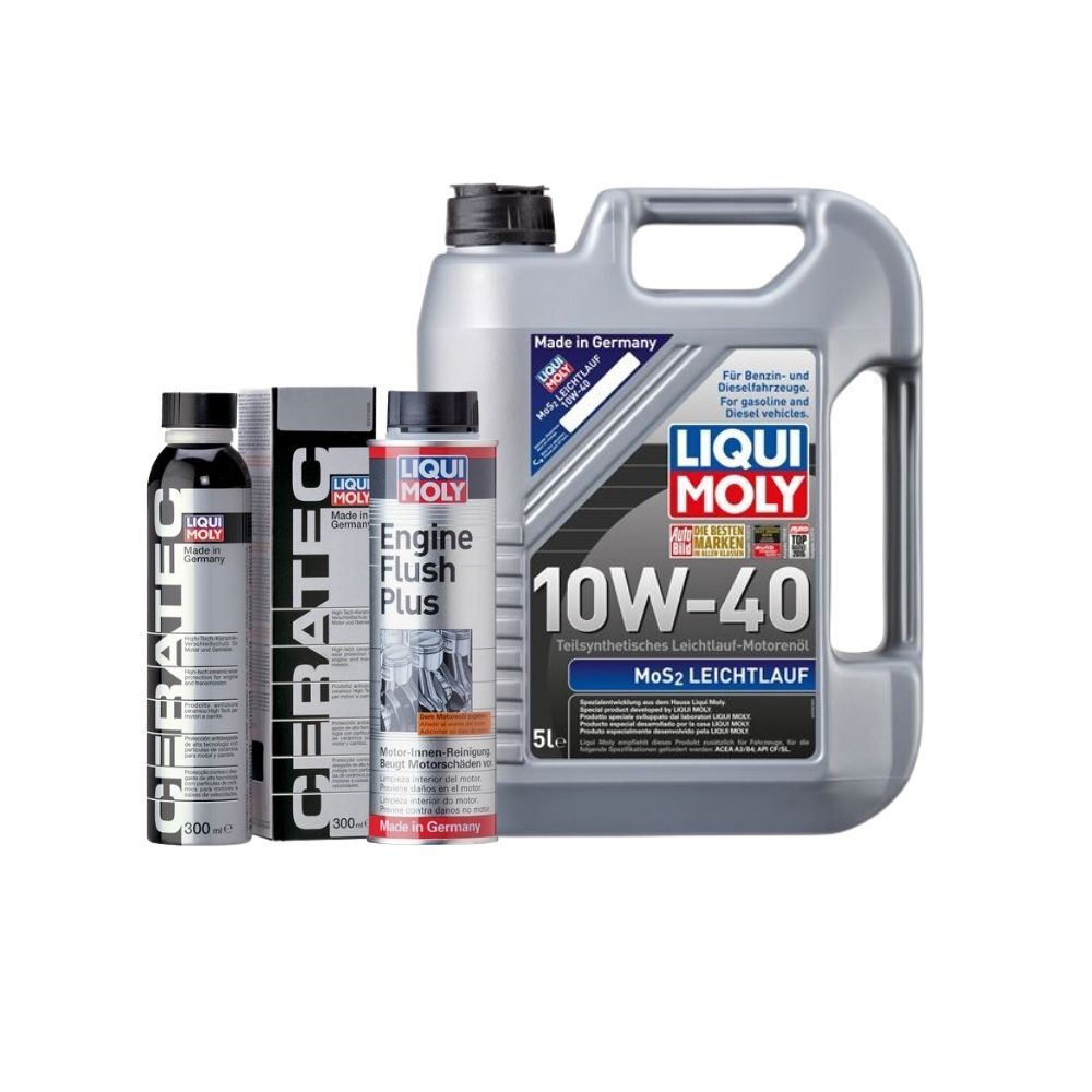 Liqui Moly 10W40 Motor Yağı MoS2'li 5 LT,Seramik Motor Koruyucu,Motor Temizleyici Engine Flush Set