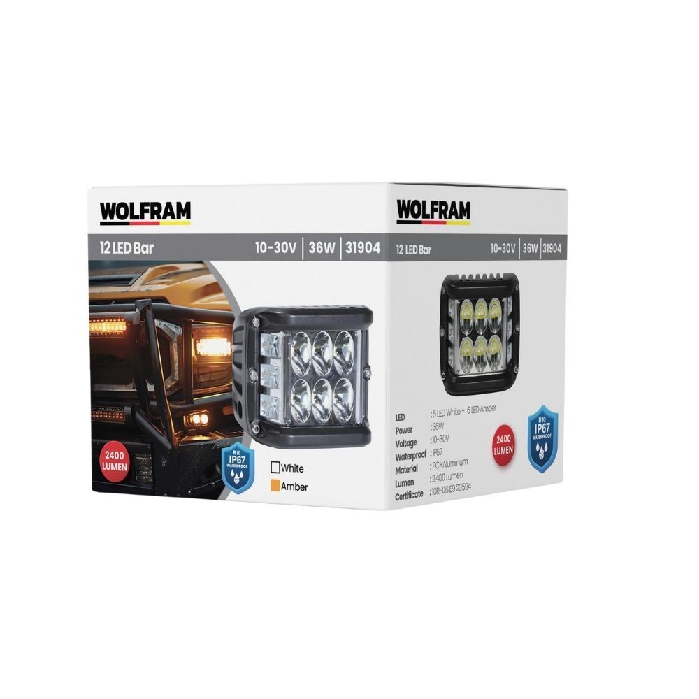 Led Kaput Üstü Off-Road Lambası 6 Led Beyaz 6 Led Sarı Çakar Fonksiyonlu 10/30V E-Belgeli 36W 31904