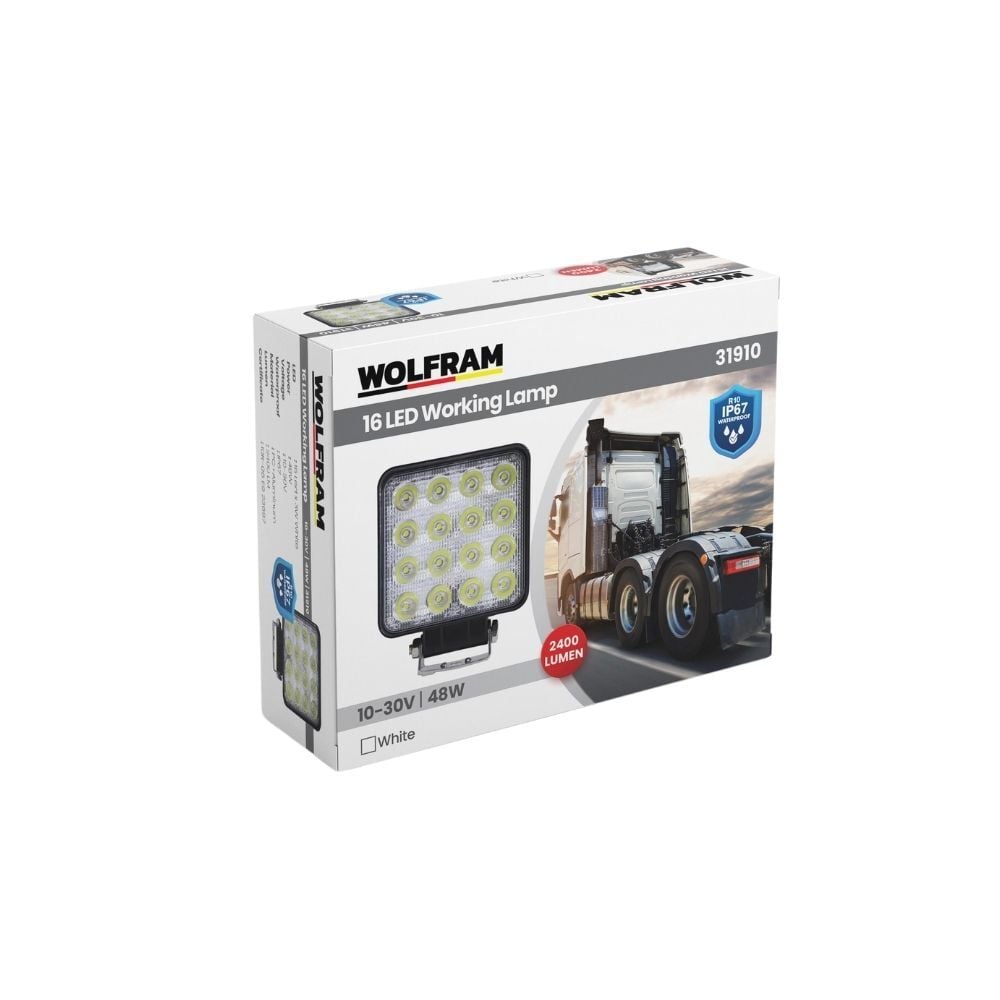 Led Kare Çalışma Lambası 16 Led 12/24V E-Belgeli 48W 31910