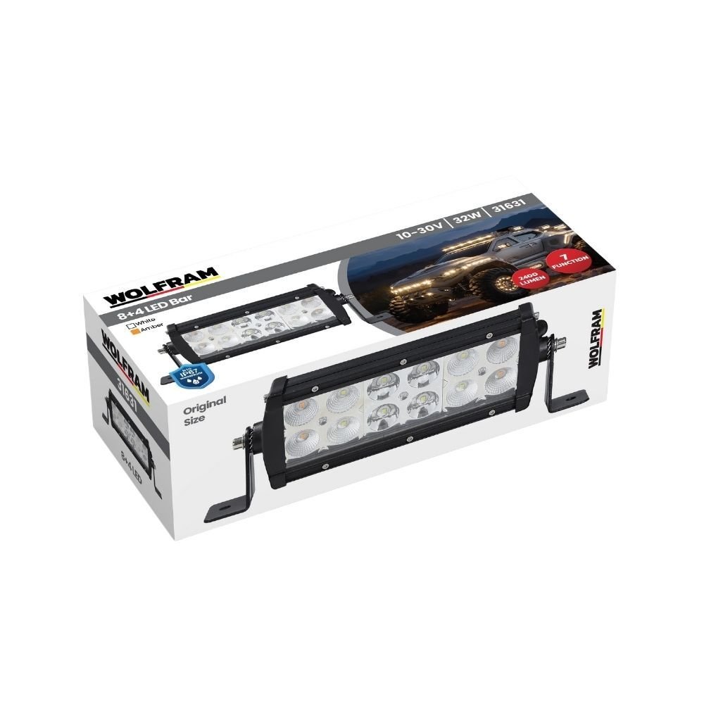 Led Bar Beyaz Işık + Amber Işık 7 Fonksiyon Çakarlı 19 cm 12/24V E-Belgeli 32W 31631