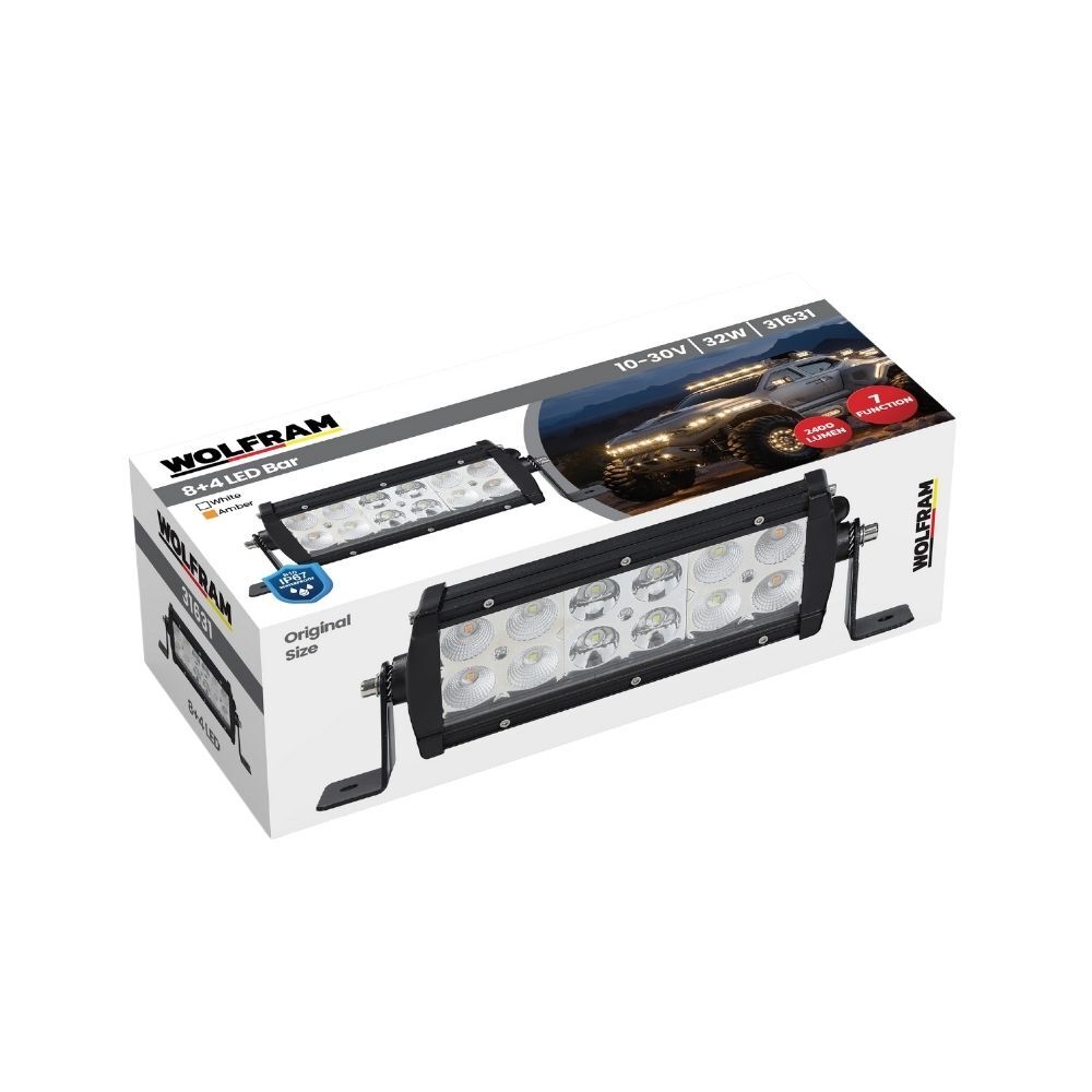 Led Bar Beyaz Işık + Amber Işık 7 Fonksiyon Çakarlı 19 cm 12/24V E-Belgeli 32W 31631